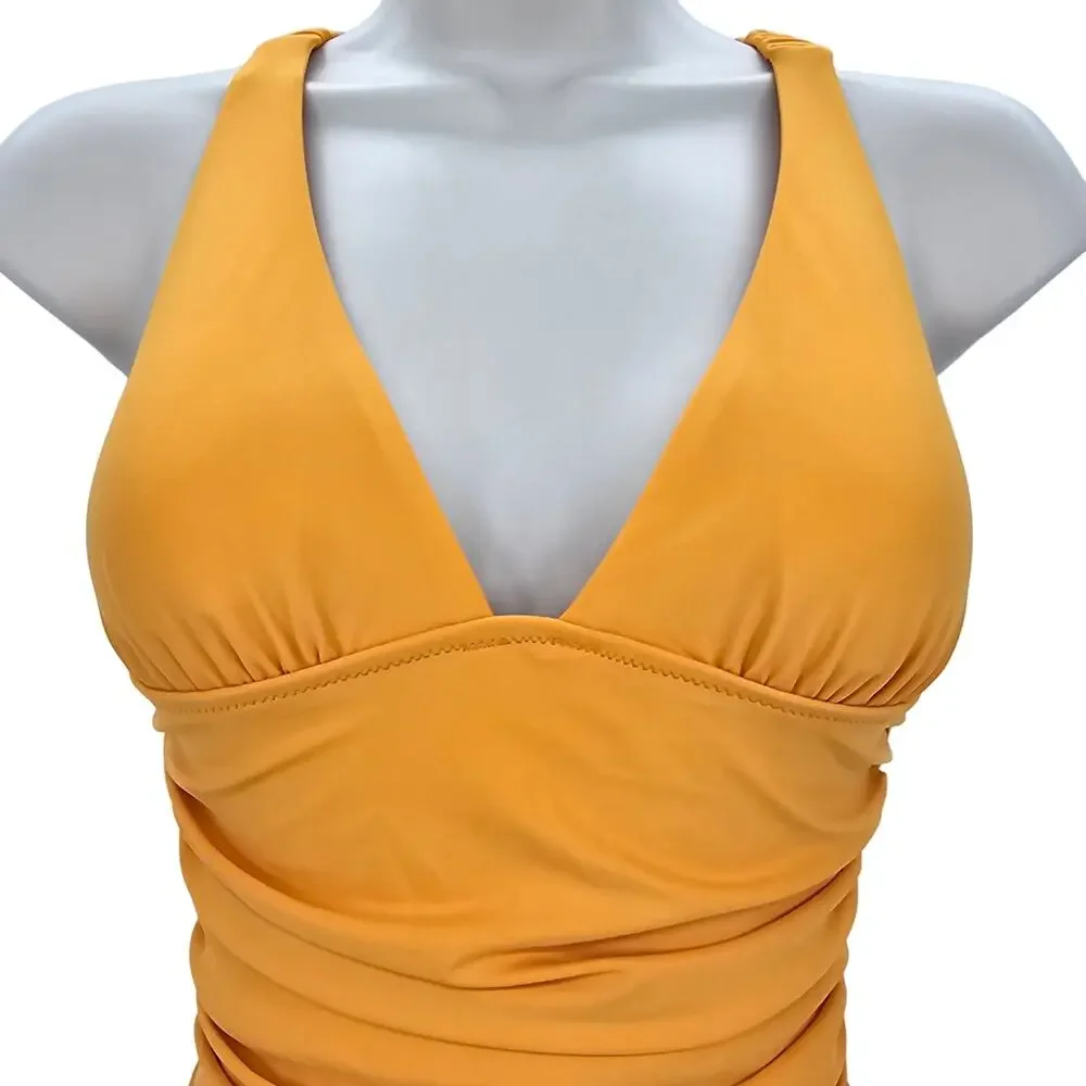 J. Crew Woman size 0 Scrunchie Strap Plunge One Piece Swimsuit Yellow Cheeky NEW